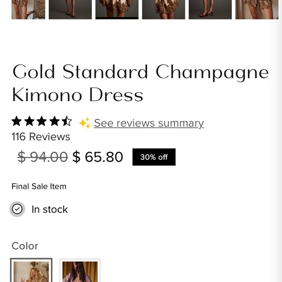 12th Tribe Gold Champagne Kimono Dress - Picture 3 of 4